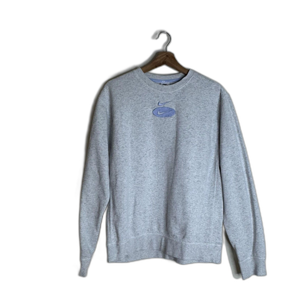 Nike Sweatshirt Gray Fleece Crewneck Pullover center Swoosh Logo Graphic size M